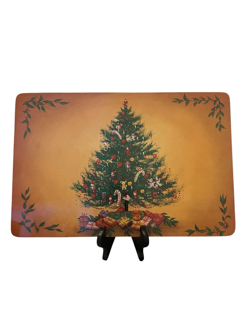 vintage hardboard, cork-backed four rectangular holiday placemats